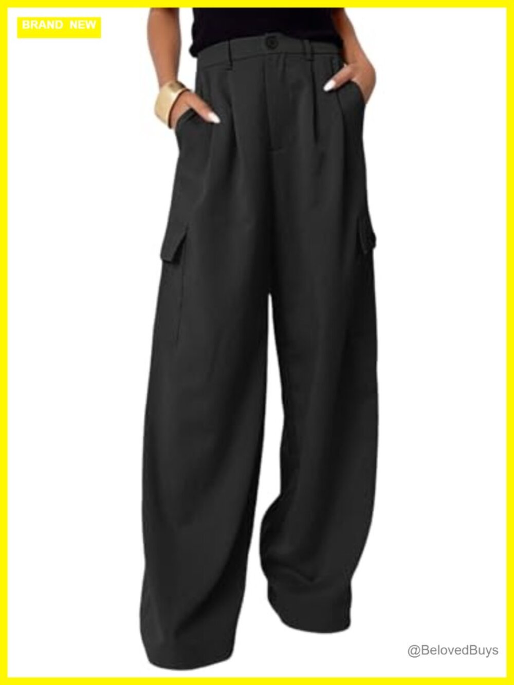 Dokotoo Womens High Waisted Wide Leg Cargo Pants Baggy Casual Work Pants with 4
